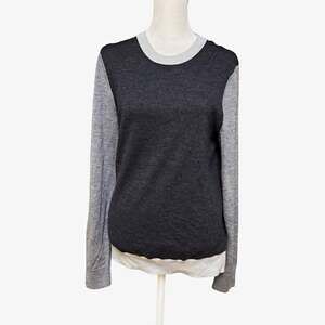 Express Women’s Small Merino Wool Sweater Gray Black Colorblock Crewneck
